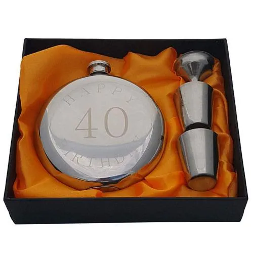happy 40th birthday flask gift set