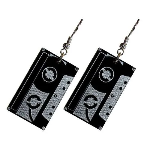 cassette tape earrings present