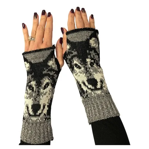 wolf fingerless gloves