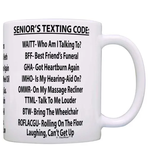 senior texting mug gift