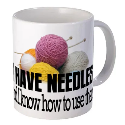 knitting needles mug