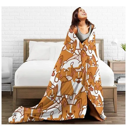corgi print microfiber blanket
