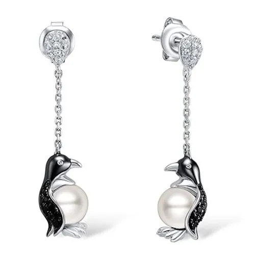 silver penguin earrings