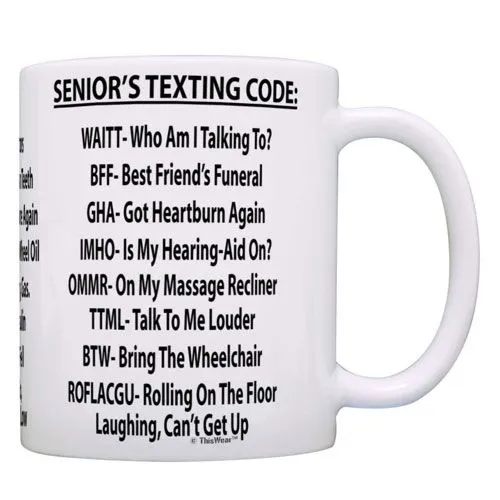 senior texting code mug gift