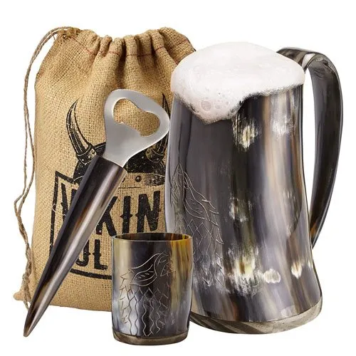viking ox horn mug