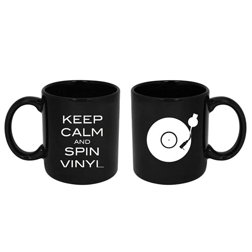 keep calm and spin vinyl mug